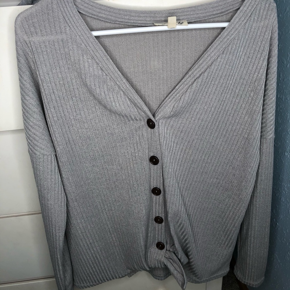 Grey Ribbed Cardigan